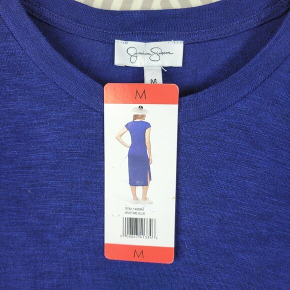 NEW Jessica Simpson Shirt Dress Size Medium Navy Blue Midi Stretch Hi Low NWT - Picture 7 of 9